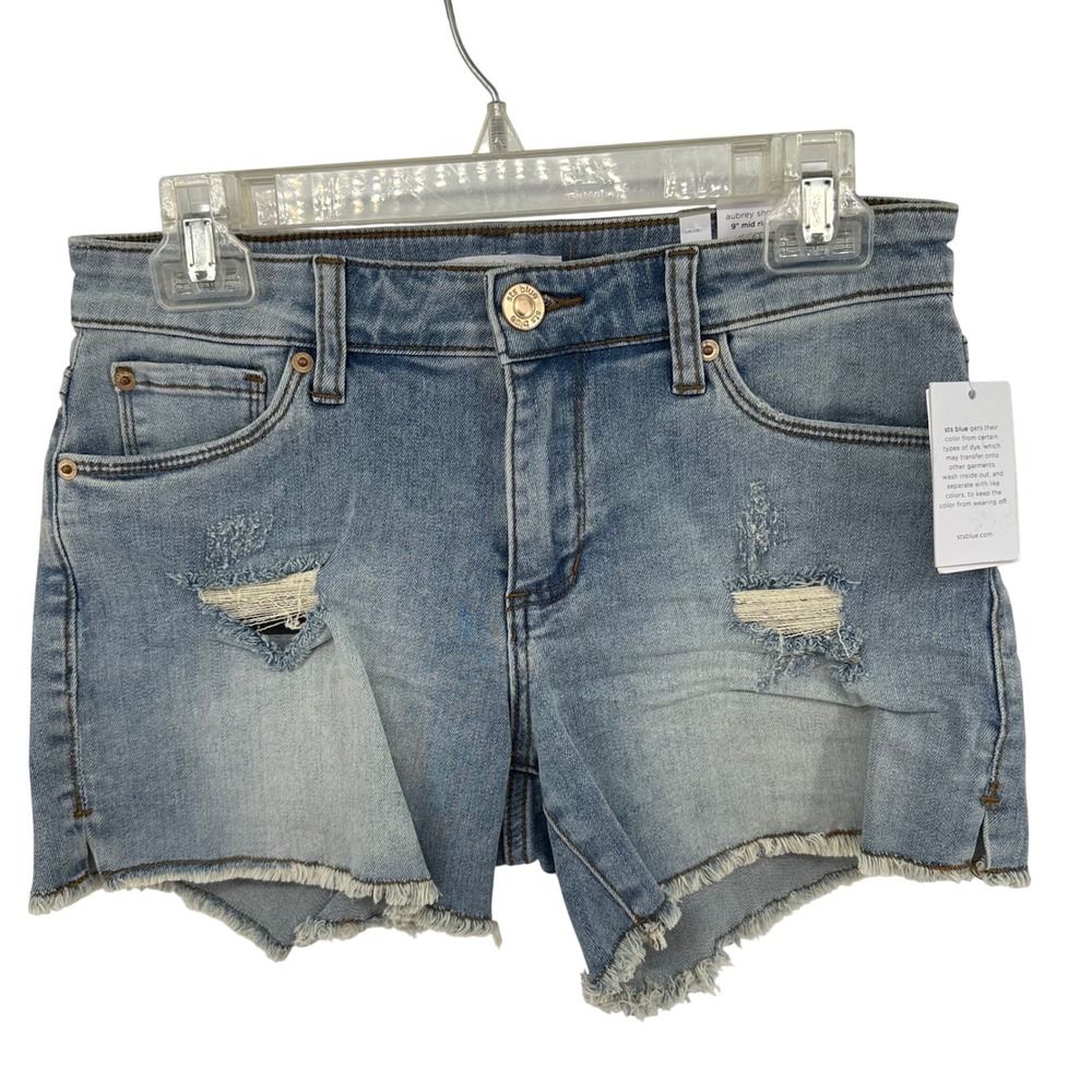 Sts Blue Aubrey Mid Rise Distressed Denim Shorts Capilla Wilt Light Wash Size 27